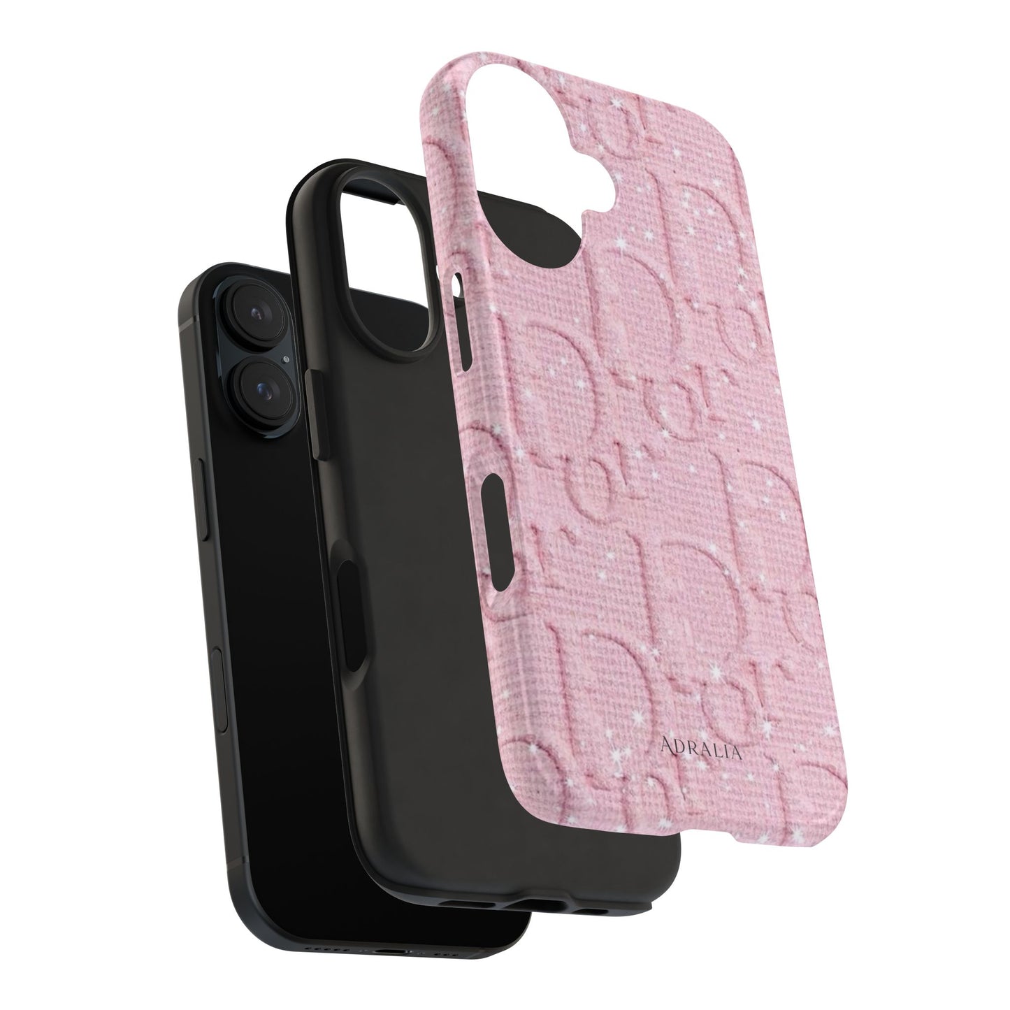 Pink Embossed Tough Phone Case – 'Adralia' Glitter Monogram Protective Cover
