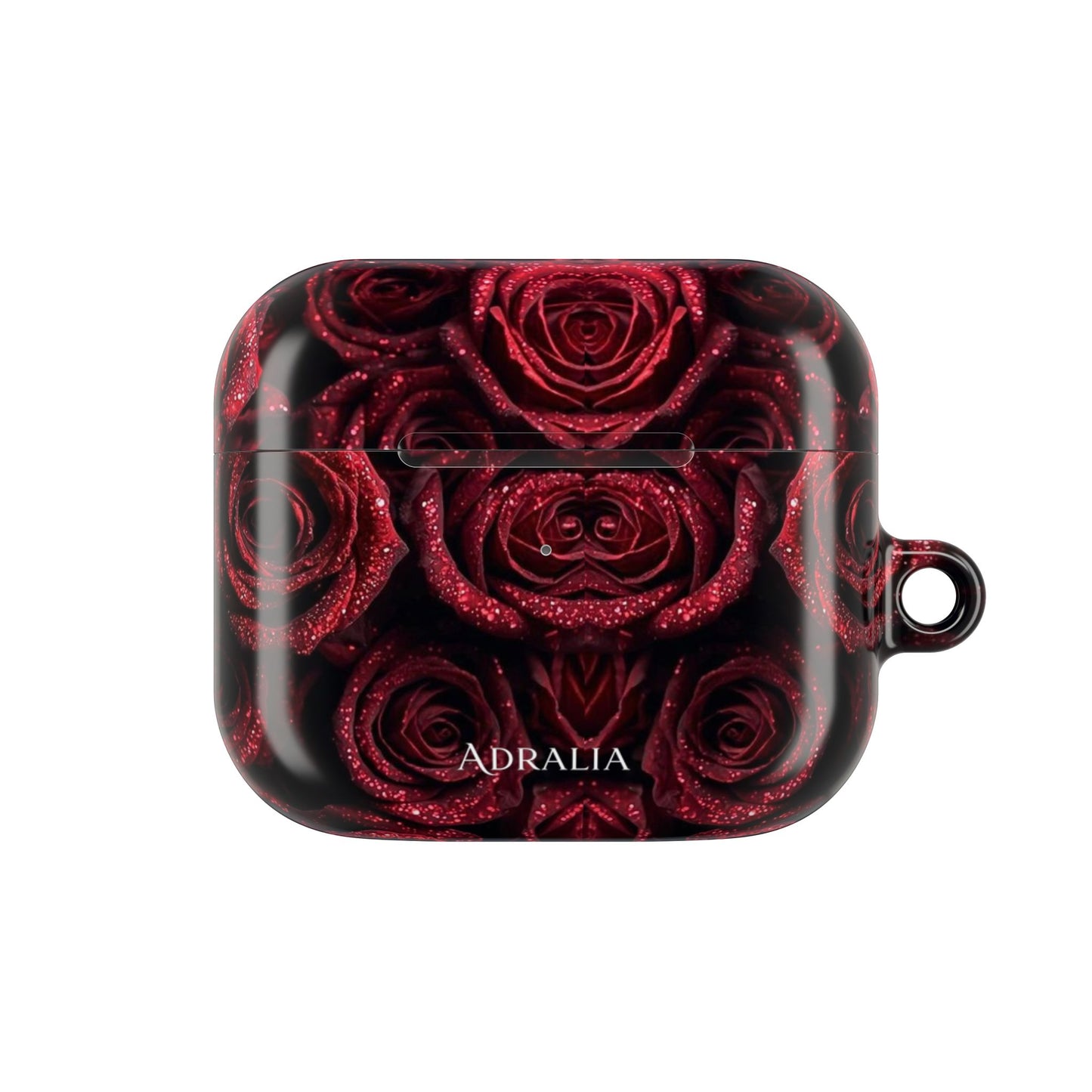 Rose Pattern AirPod Case — Red Floral Protective Cover with 'Adralia' Accent