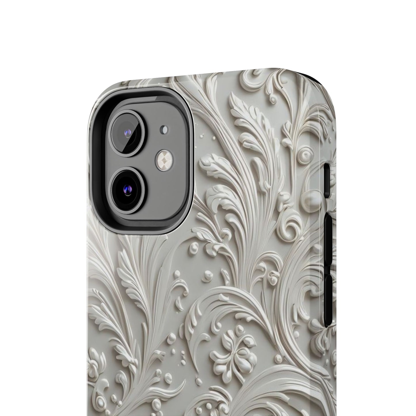 Ornate Baroque Relief Tough Phone Case — Gray Floral Scroll Protective Cover
