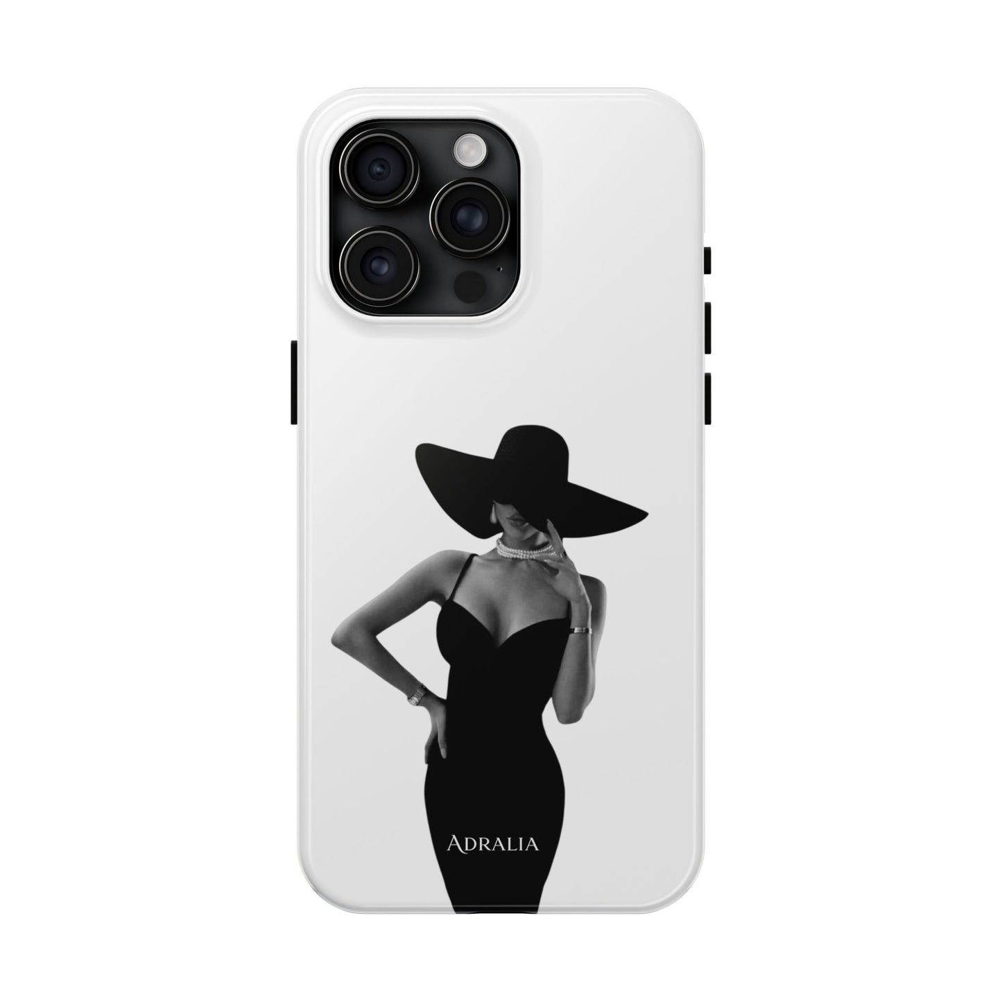 Tough Phone Case — Elegant Woman in Wide-Brim Hat Black & White Design