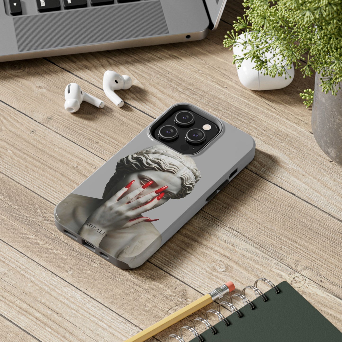 Statue with Red Nails Phone Case — Moody Classical Art Protective Case
