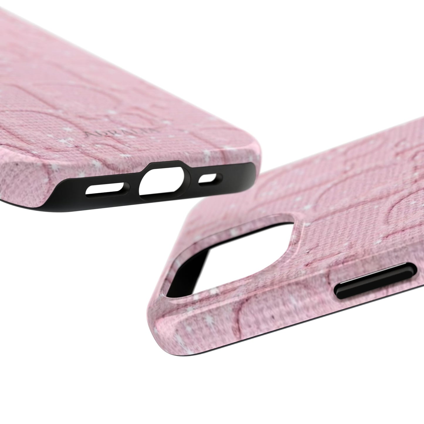 Pink Embossed Tough Phone Case – 'Adralia' Glitter Monogram Protective Cover