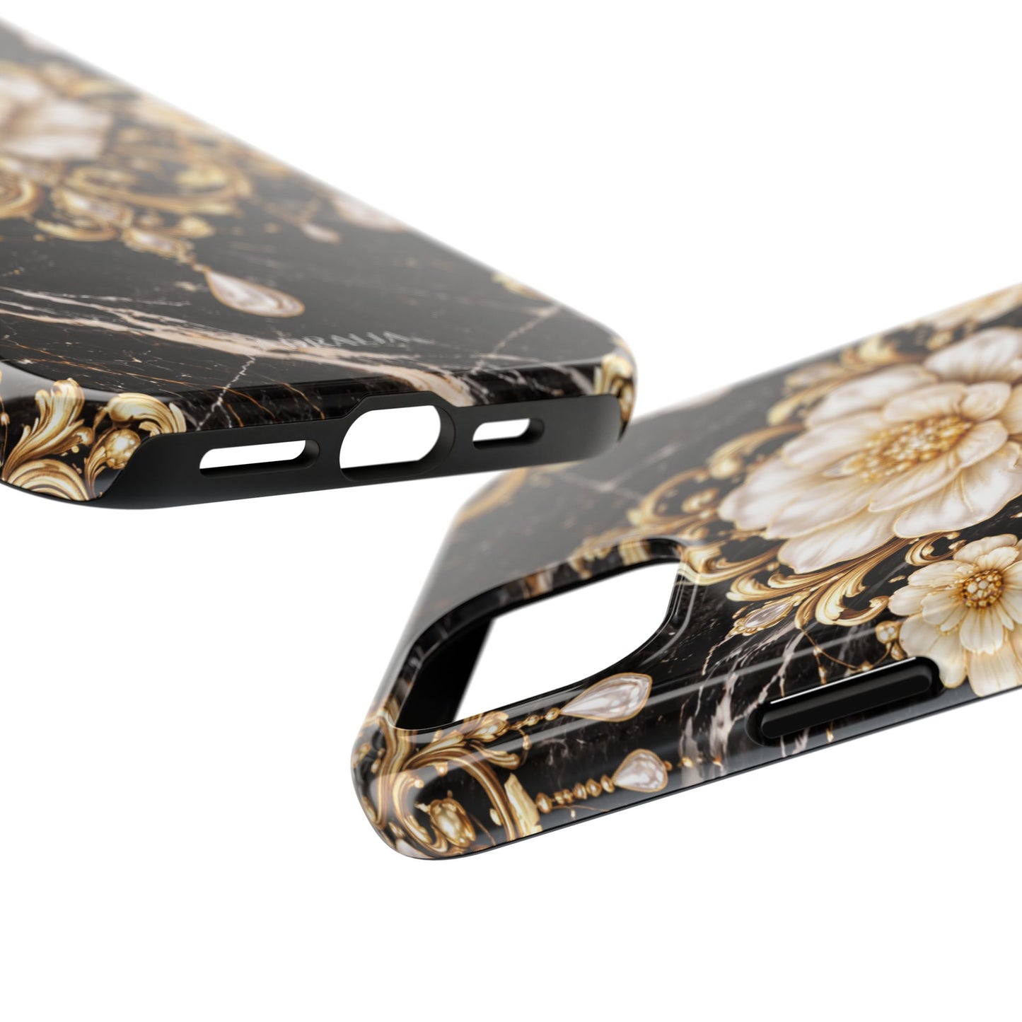 Phone Case — Black Marble Floral Baroque Tough Protective Cover