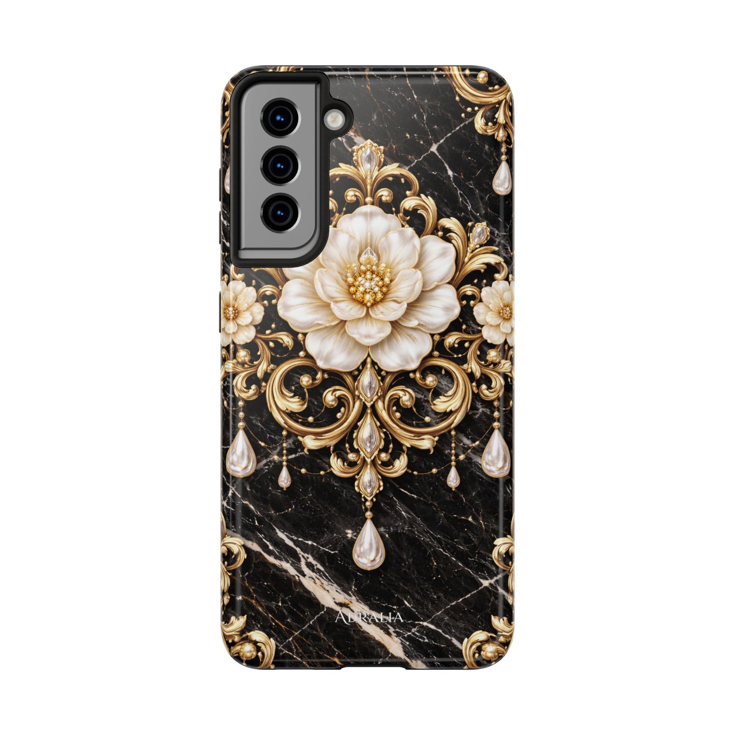 Phone Case — Black Marble Floral Baroque Tough Protective Cover