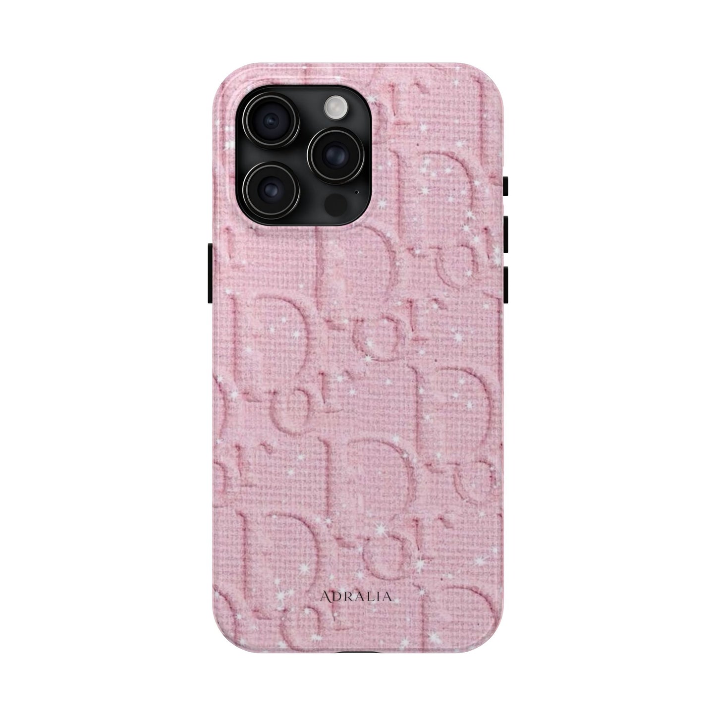 Pink Embossed Tough Phone Case – 'Adralia' Glitter Monogram Protective Cover