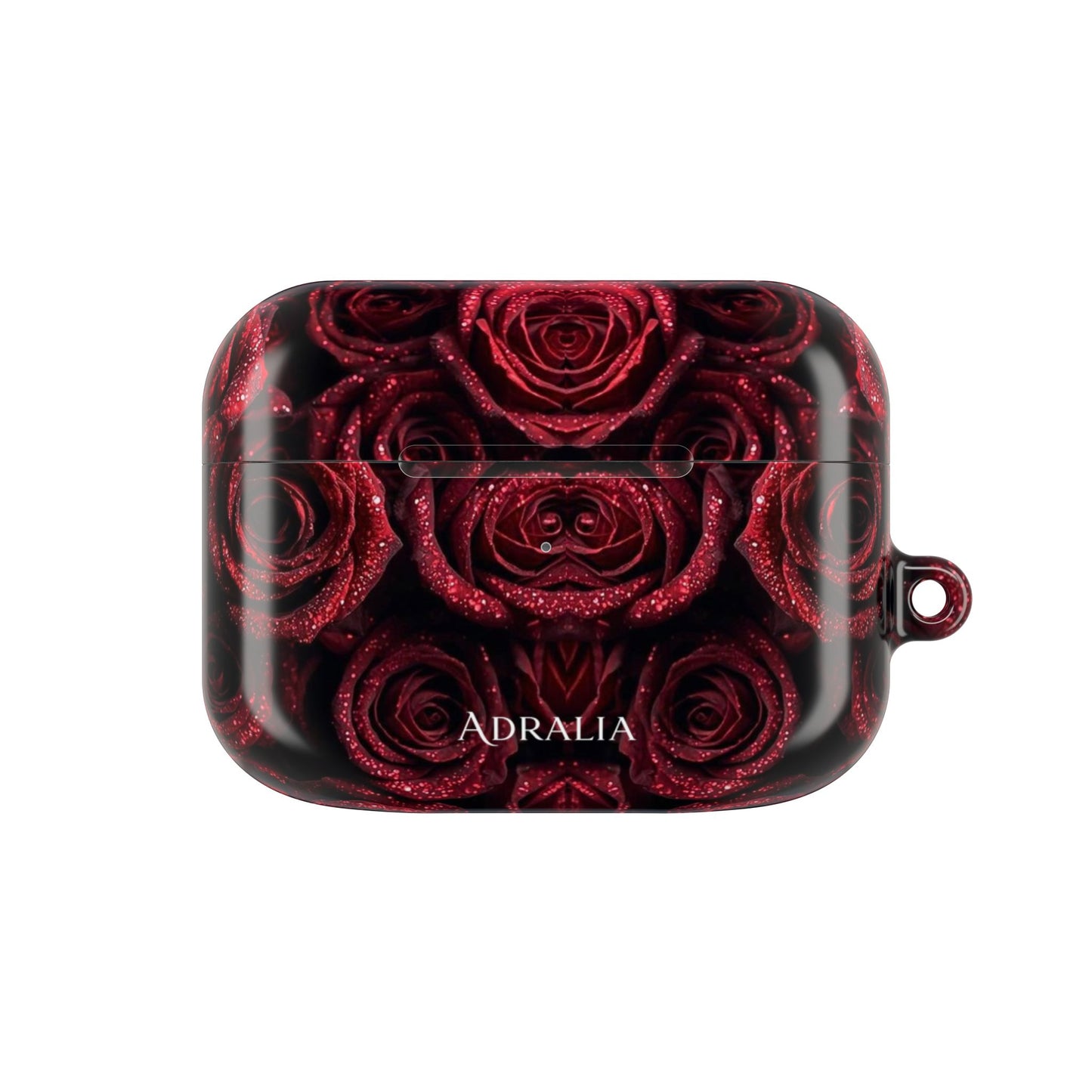 Rose Pattern AirPod Case — Red Floral Protective Cover with 'Adralia' Accent
