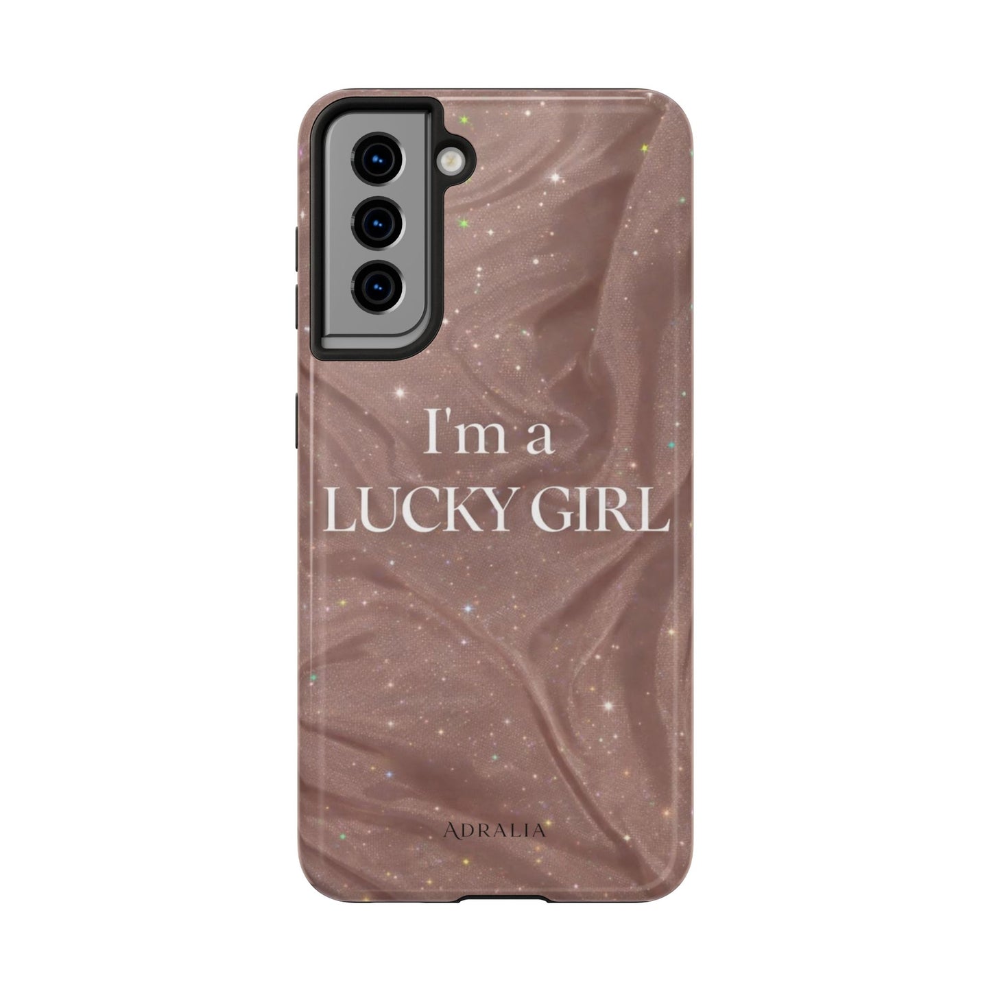 I'm a Lucky Girl Tough Phone Case – Sparkling Rose Marble Protective Cover