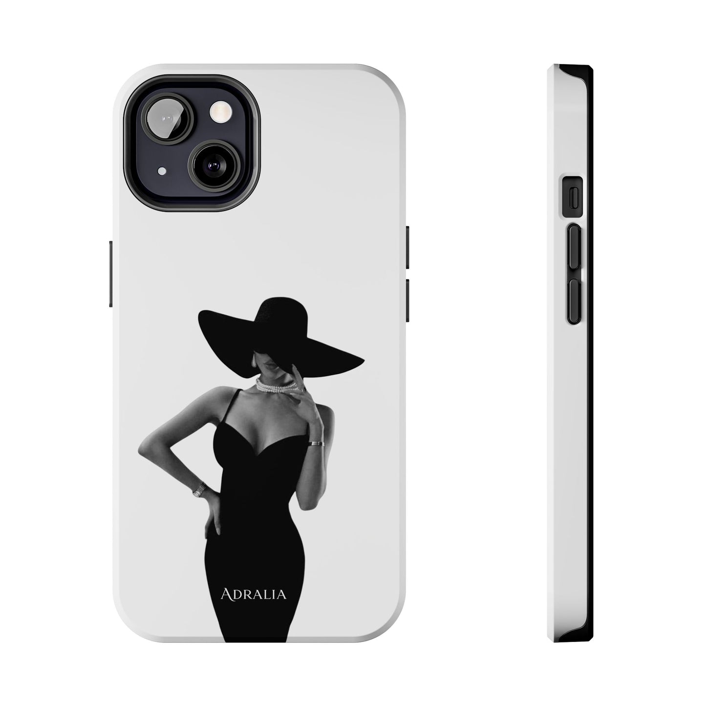 Tough Phone Case — Elegant Woman in Wide-Brim Hat Black & White Design