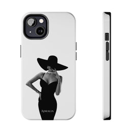 Tough Phone Case — Elegant Woman in Wide-Brim Hat Black & White Design