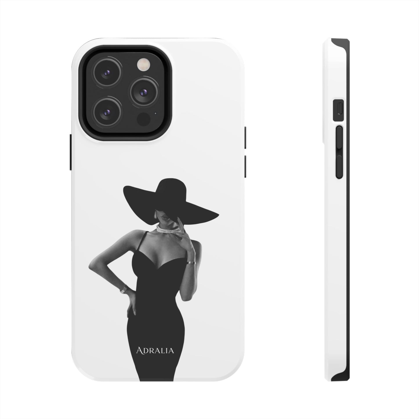 Tough Phone Case — Elegant Woman in Wide-Brim Hat Black & White Design