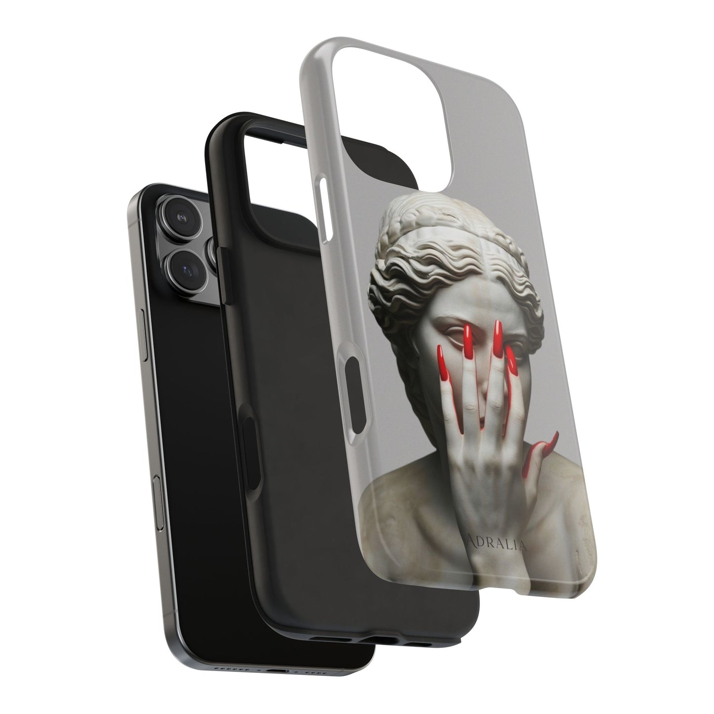 Statue with Red Nails Phone Case — Moody Classical Art Protective Case