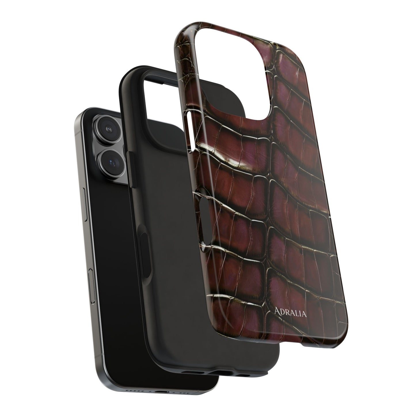 Croc-Embossed Tough Phone Case — Burgundy Faux Alligator with ADRALIA Accent