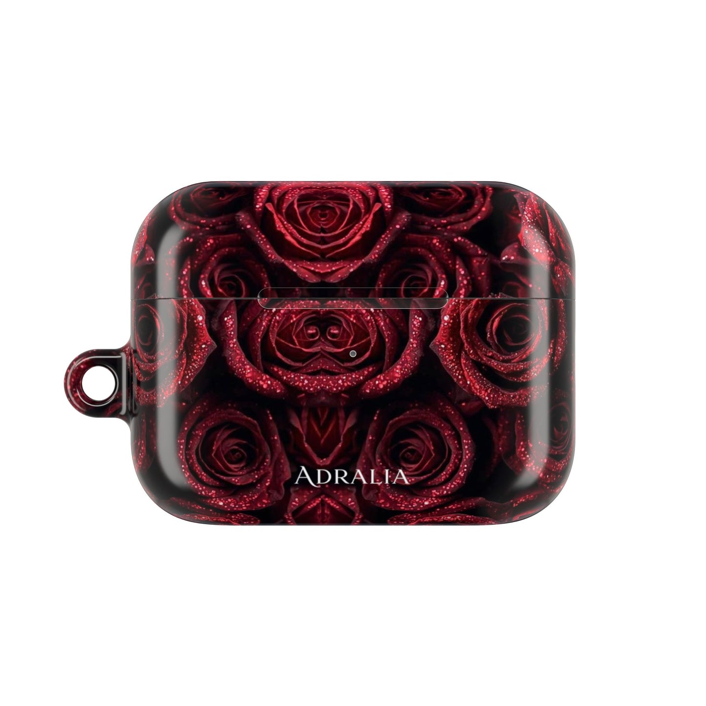 Rose Pattern AirPod Case — Red Floral Protective Cover with 'Adralia' Accent