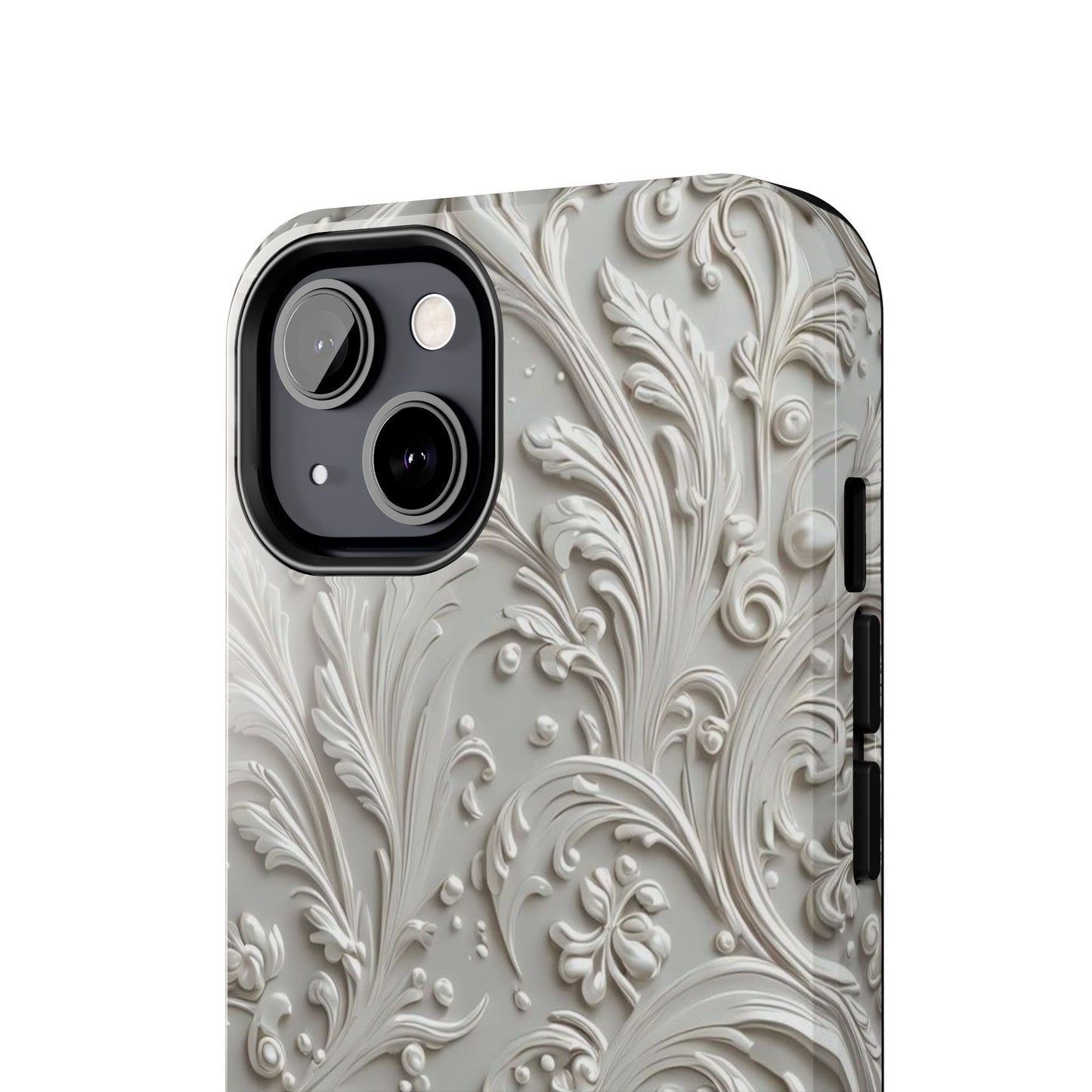 Ornate Baroque Relief Tough Phone Case — Gray Floral Scroll Protective Cover