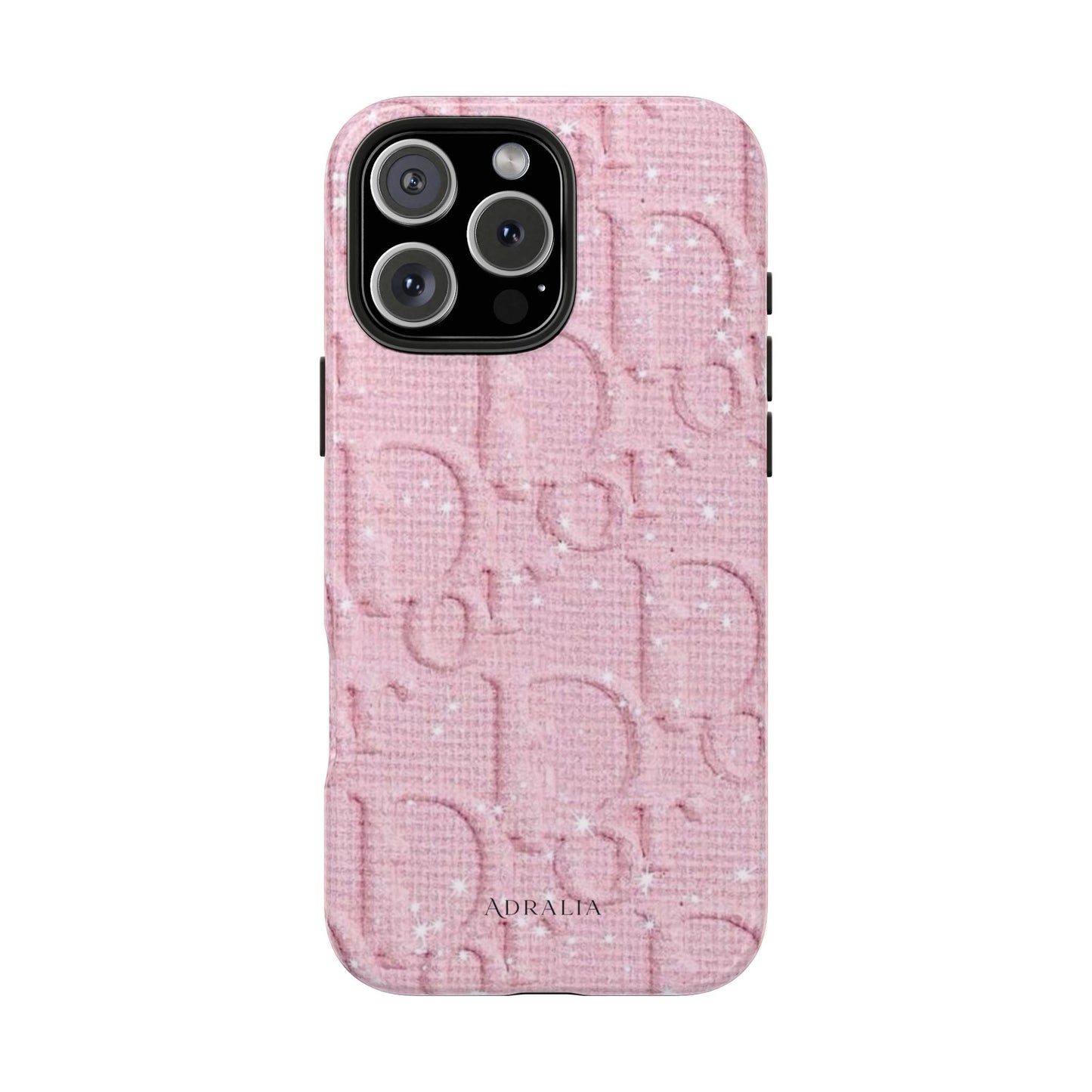 Pink Embossed Tough Phone Case – 'Adralia' Glitter Monogram Protective Cover