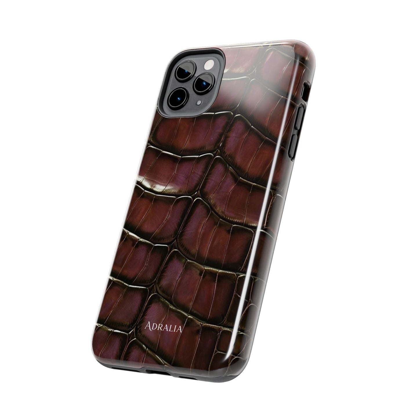 Croc-Embossed Tough Phone Case — Burgundy Faux Alligator with ADRALIA Accent