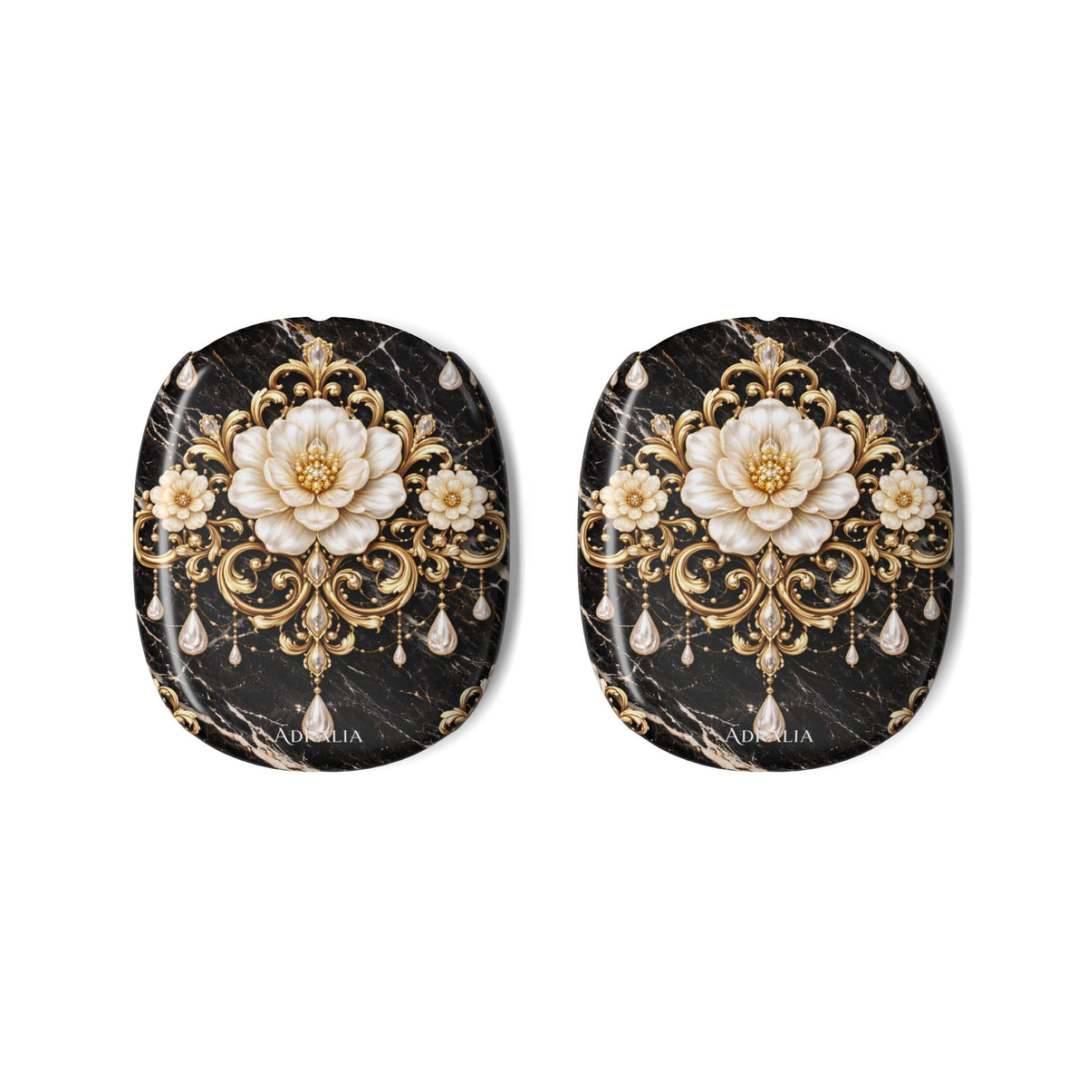AirPods Max Shell Case — Elegant Vintage Floral Gold & Pearl Design