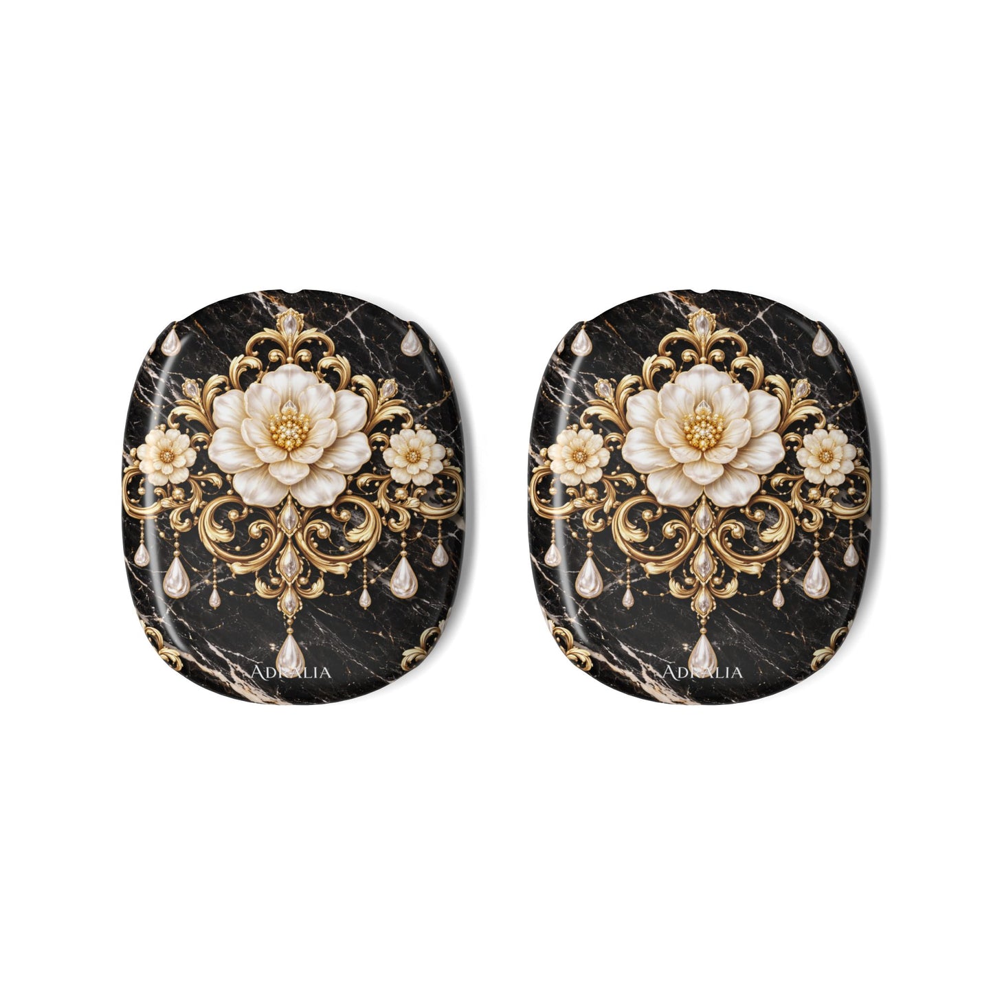 AirPods Max Shell Case — Elegant Vintage Floral Gold & Pearl Design