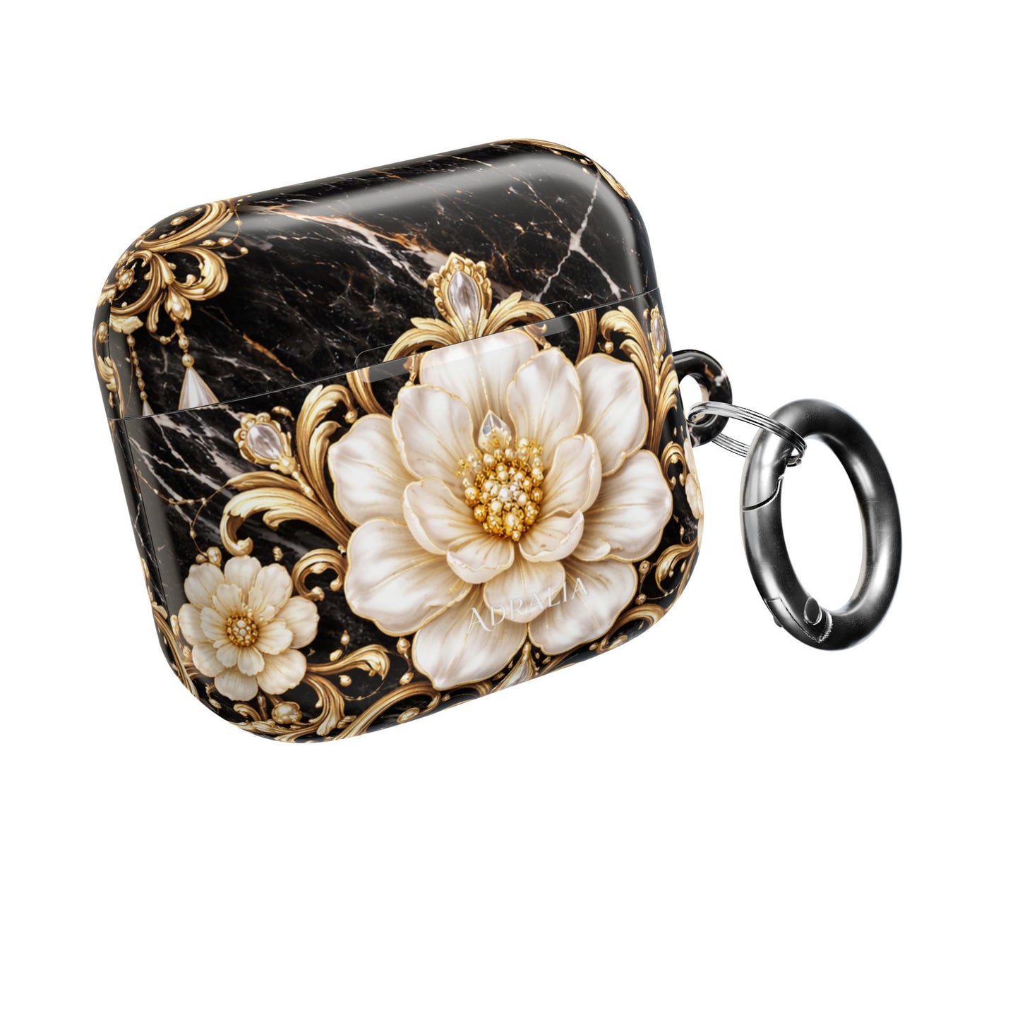 Floral Baroque AirPod Case — Black Marble Gold Flower Protective Cover