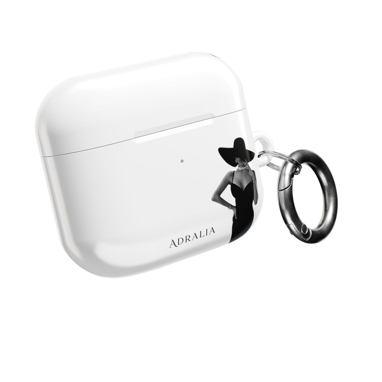AirPods Case — Elegant Black Hat Silhouette with 'ADRALIA' Text