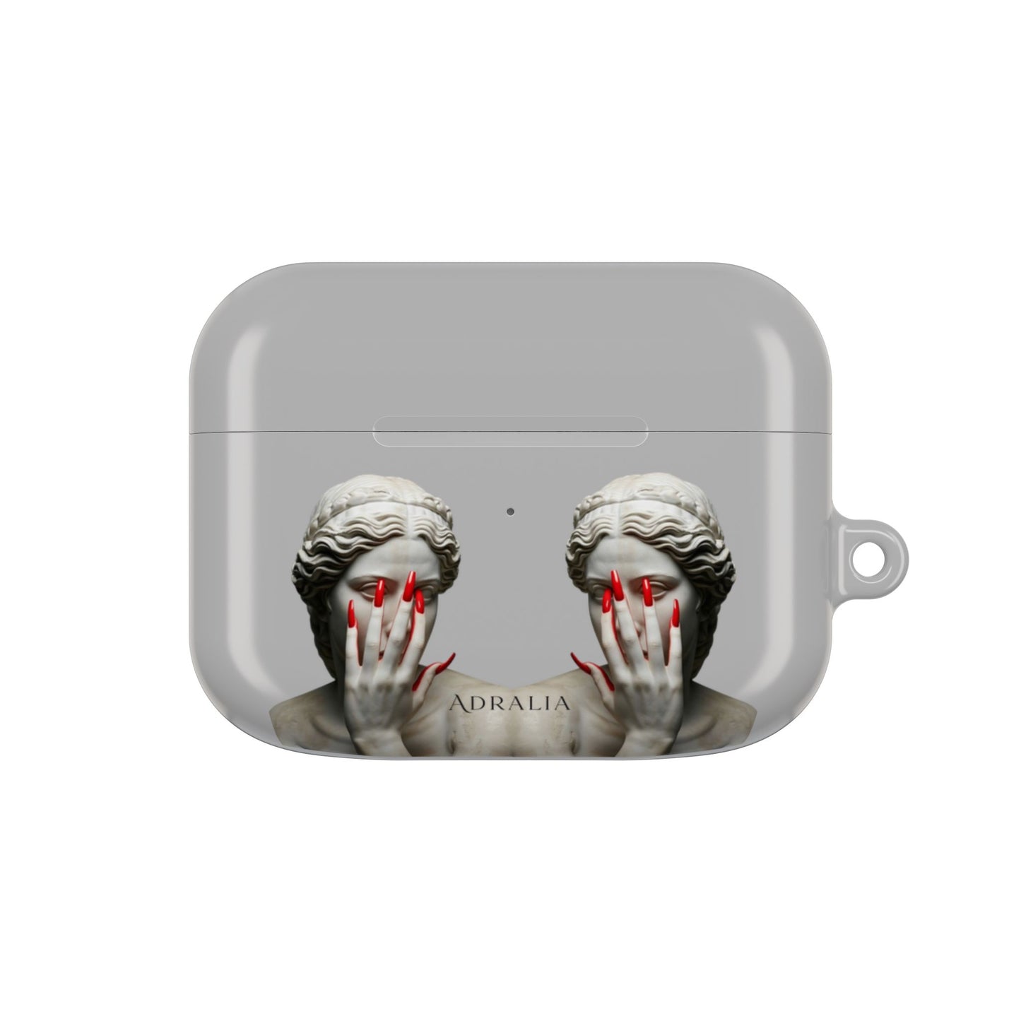 Statue Hands AirPod Case — Moody Grey Sculpture Design with Red Nails