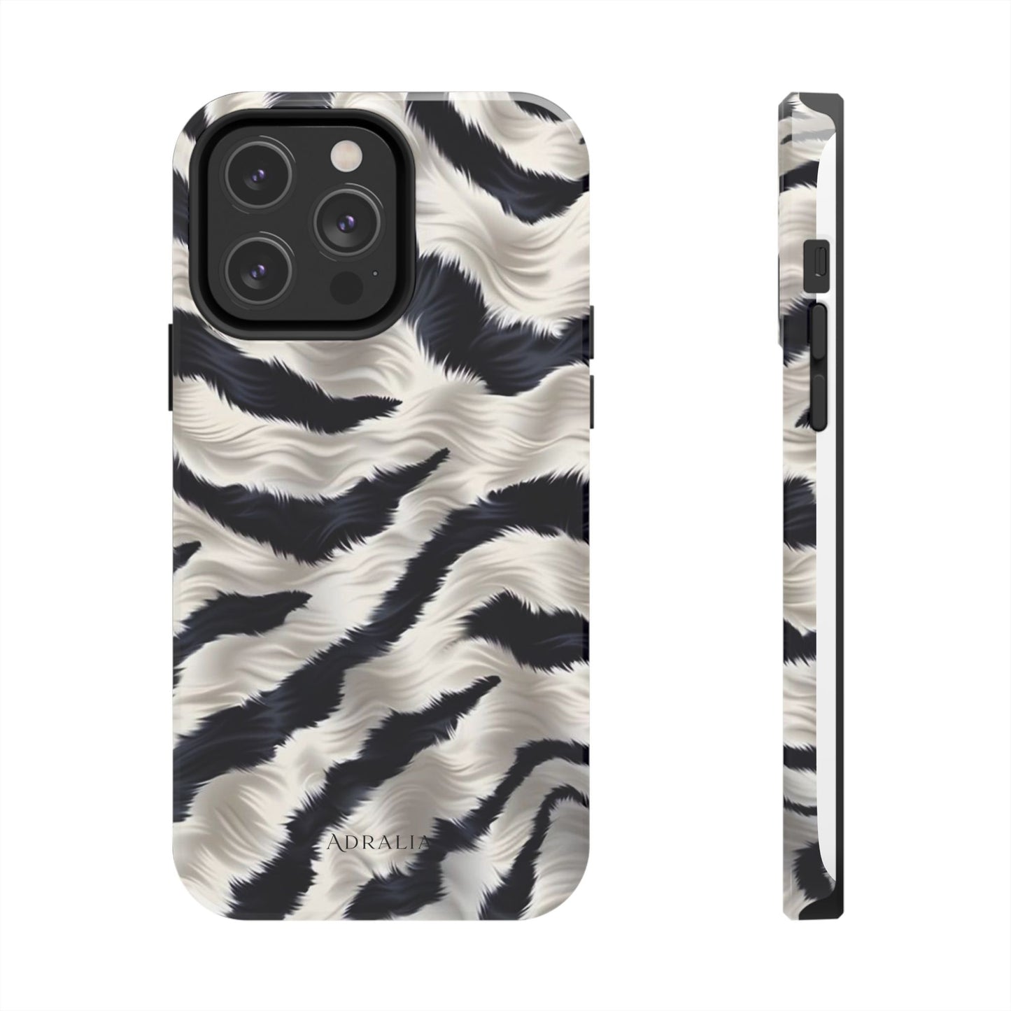 Faux Fur Zebra Tough Phone Case — Black & Ivory Animal Print