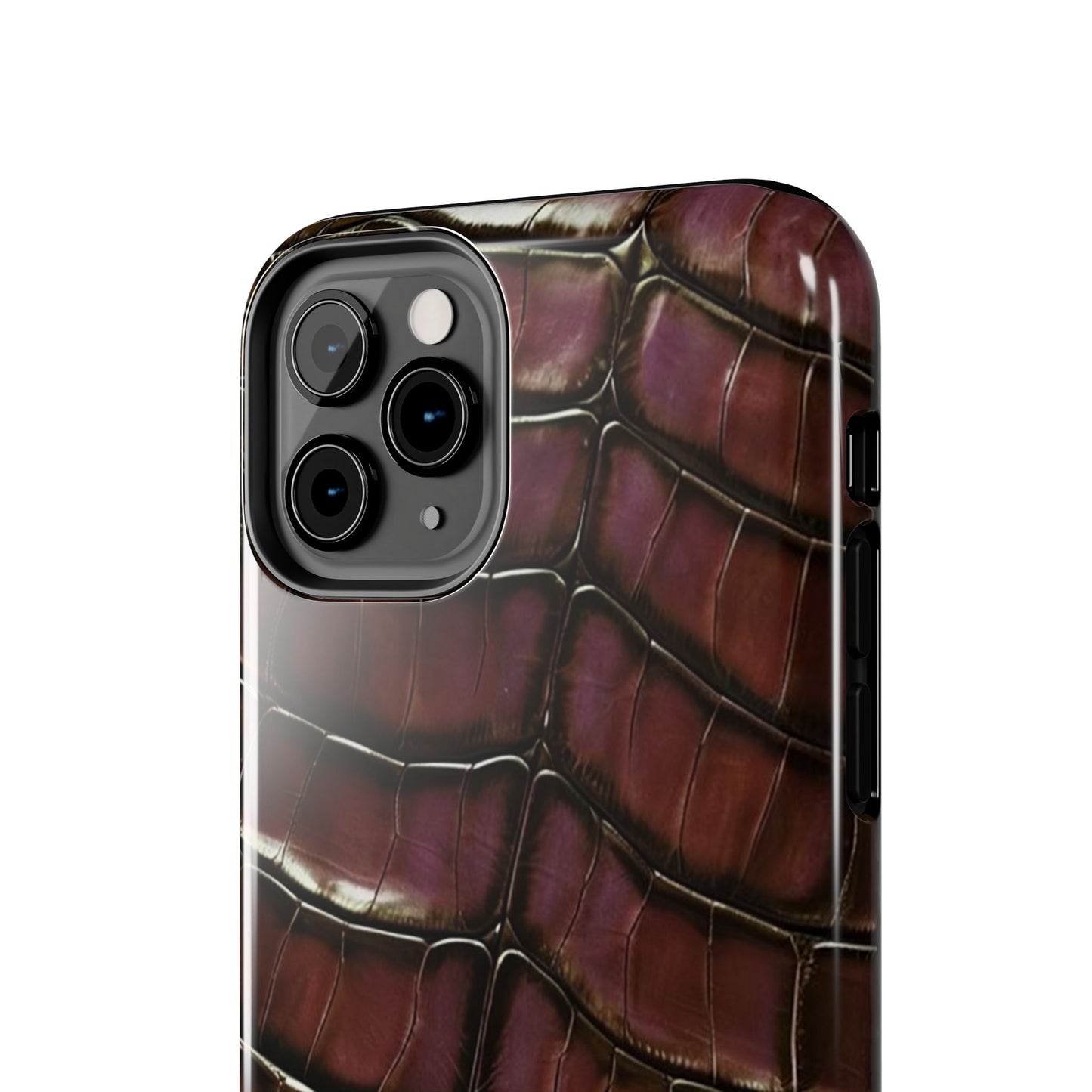 Croc-Embossed Tough Phone Case — Burgundy Faux Alligator with ADRALIA Accent