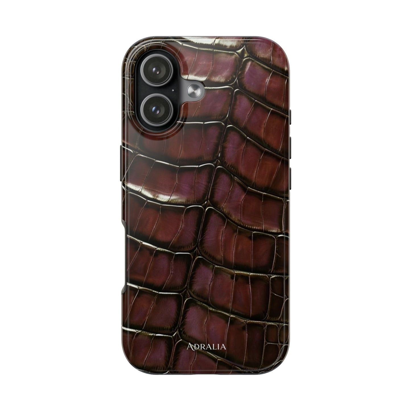 Croc-Embossed Tough Phone Case — Burgundy Faux Alligator with ADRALIA Accent