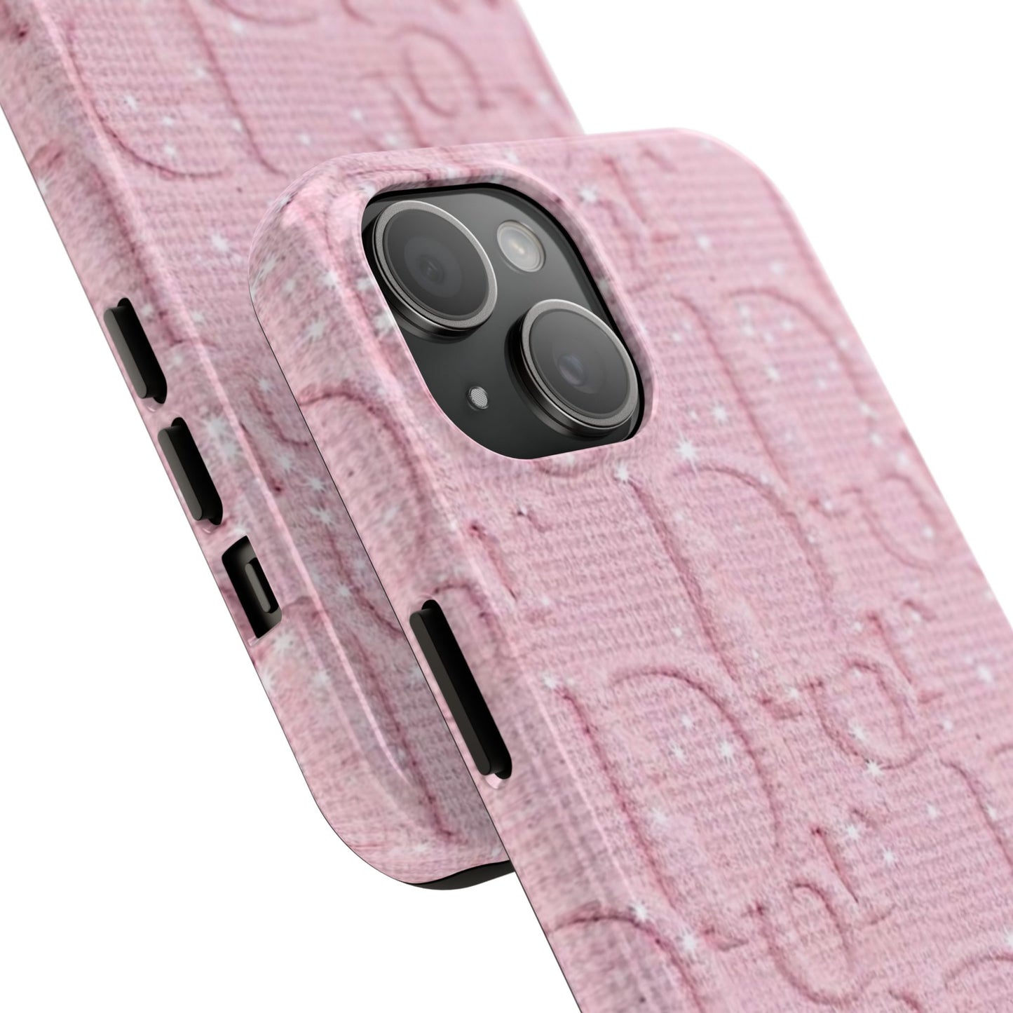 Pink Embossed Tough Phone Case – 'Adralia' Glitter Monogram Protective Cover