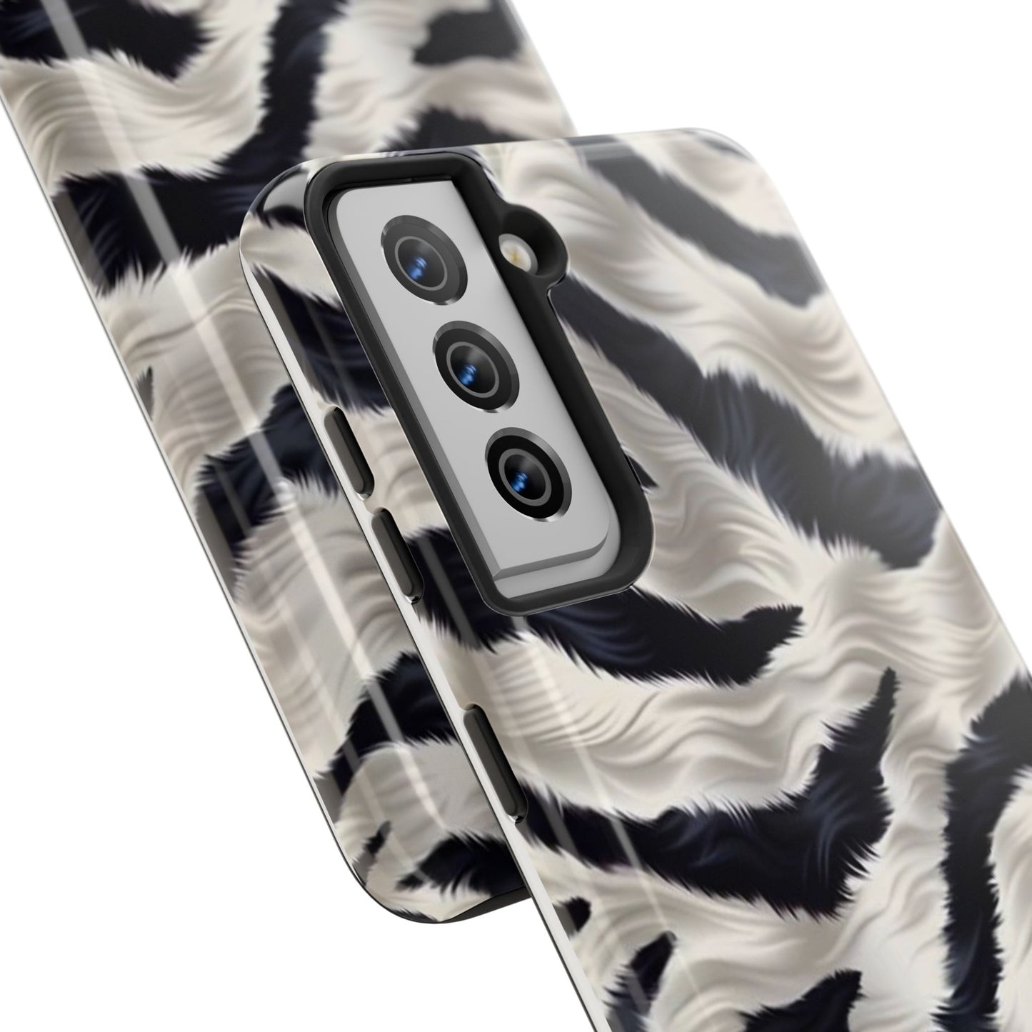 Faux Fur Zebra Tough Phone Case — Black & Ivory Animal Print