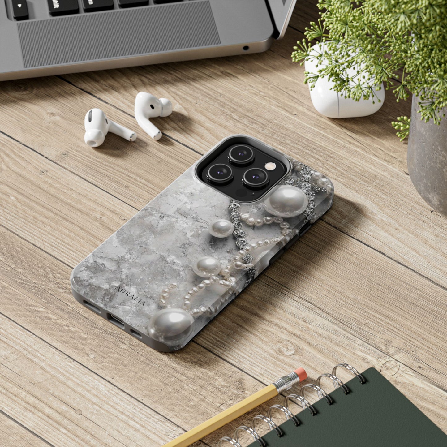 Pearl Luxe Tough Phone Case — Elegant Pearl & Crystal Protective Cover