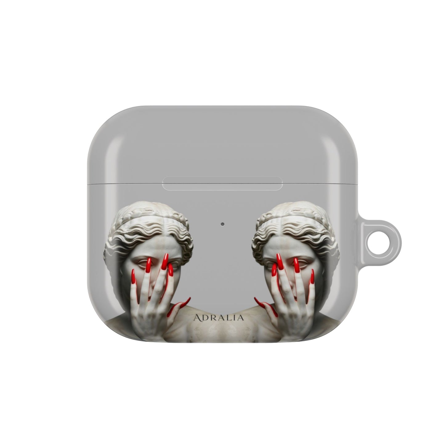Statue Hands AirPod Case — Moody Grey Sculpture Design with Red Nails