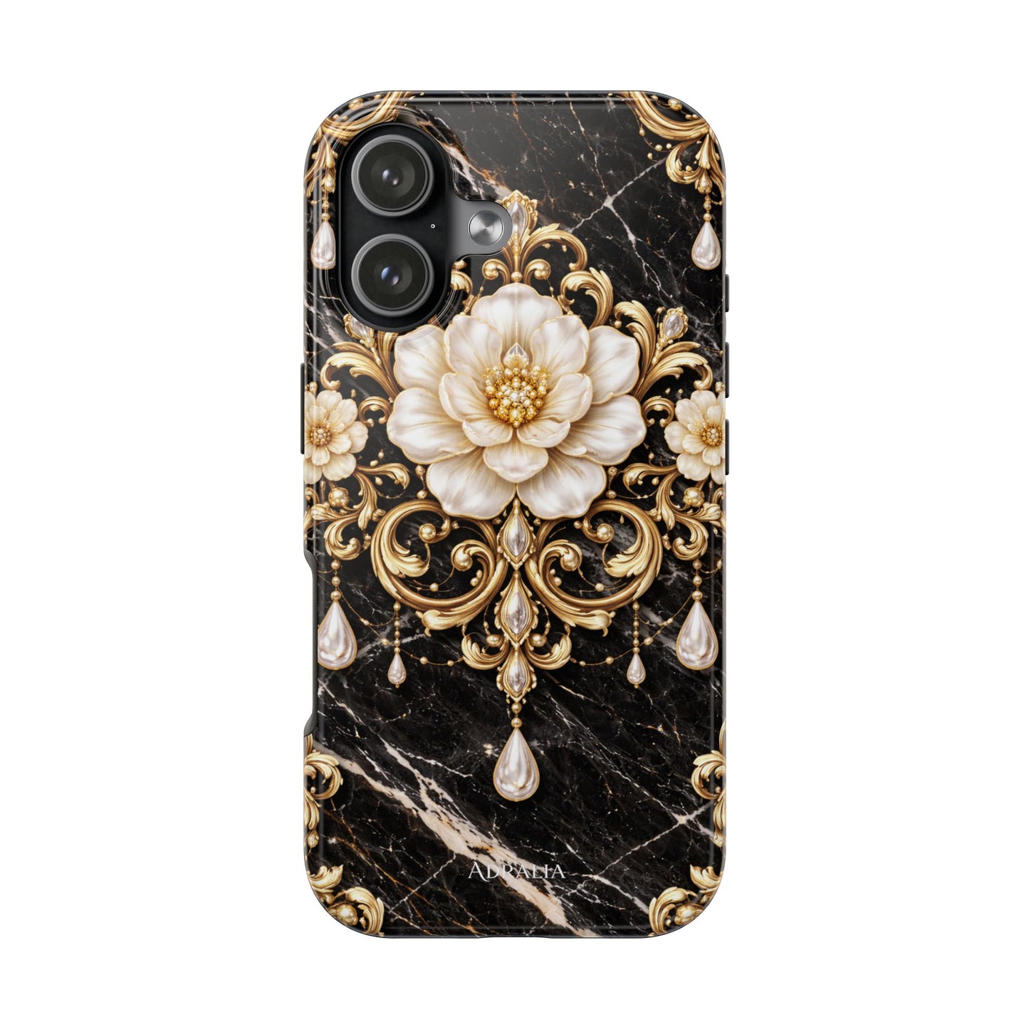 Phone Case — Black Marble Floral Baroque Tough Protective Cover