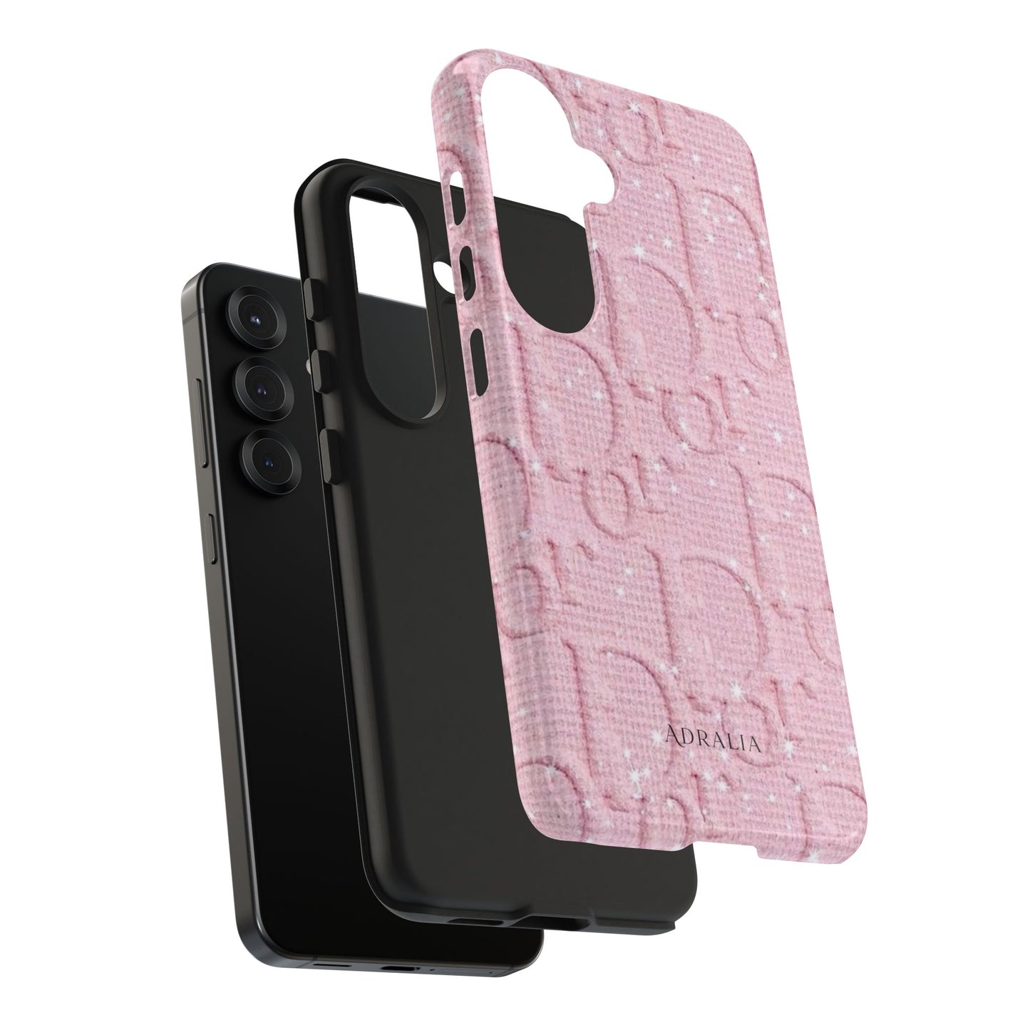 Pink Embossed Tough Phone Case – 'Adralia' Glitter Monogram Protective Cover