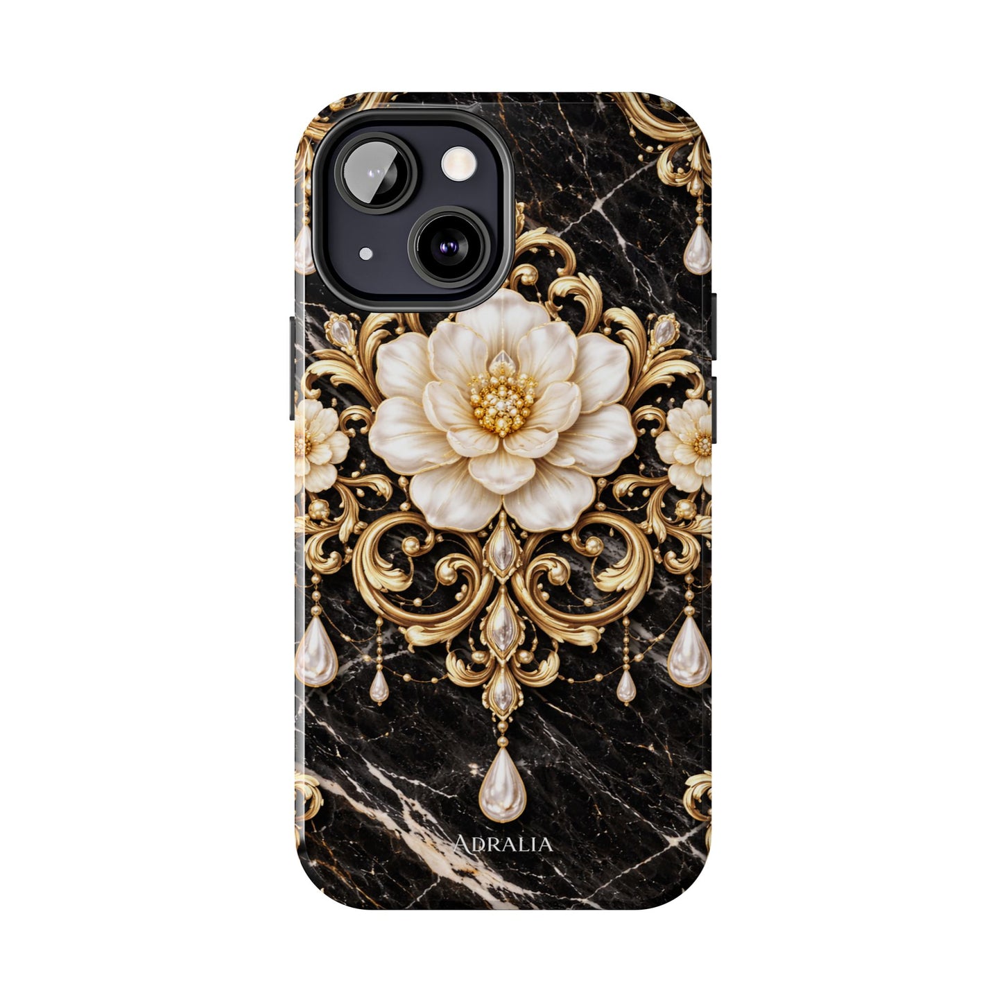 Phone Case — Black Marble Floral Baroque Tough Protective Cover
