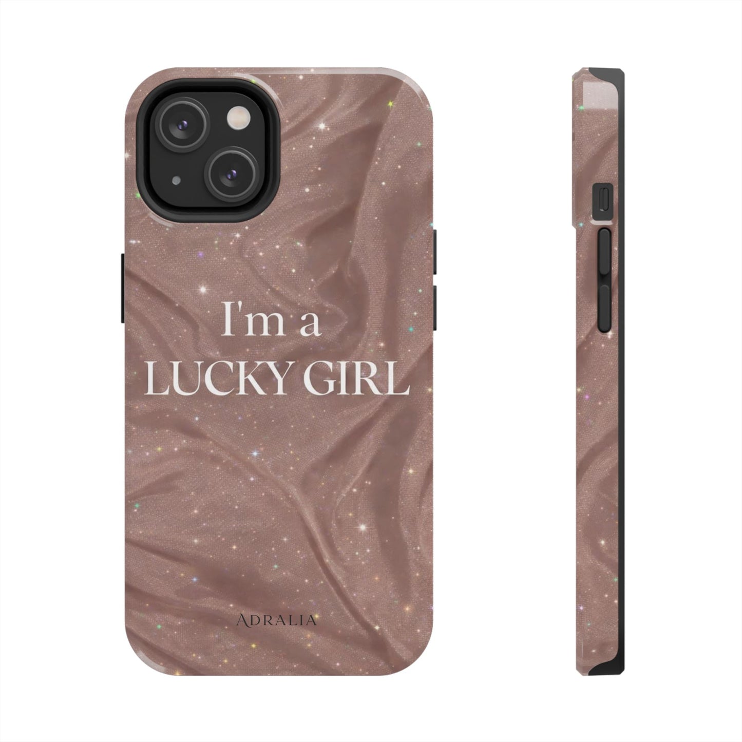 I'm a Lucky Girl Tough Phone Case – Sparkling Rose Marble Protective Cover