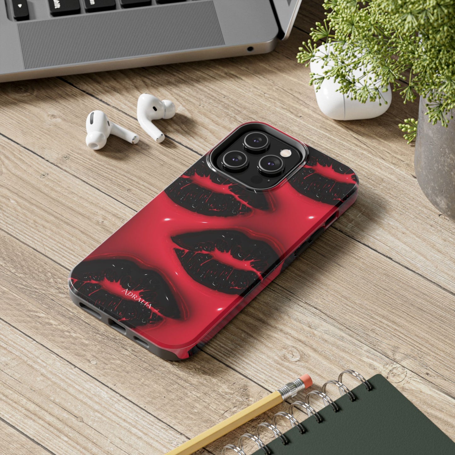 Tough Phone Case – Red Gloss Kiss Print, Shockproof Protective Cover