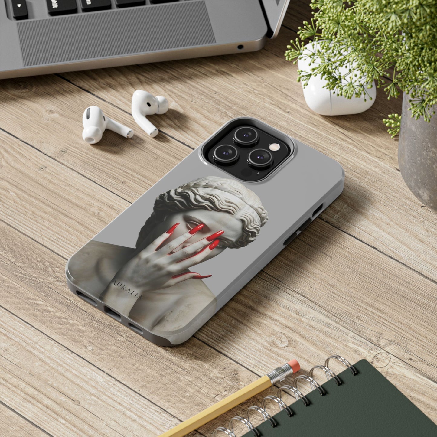 Statue with Red Nails Phone Case — Moody Classical Art Protective Case