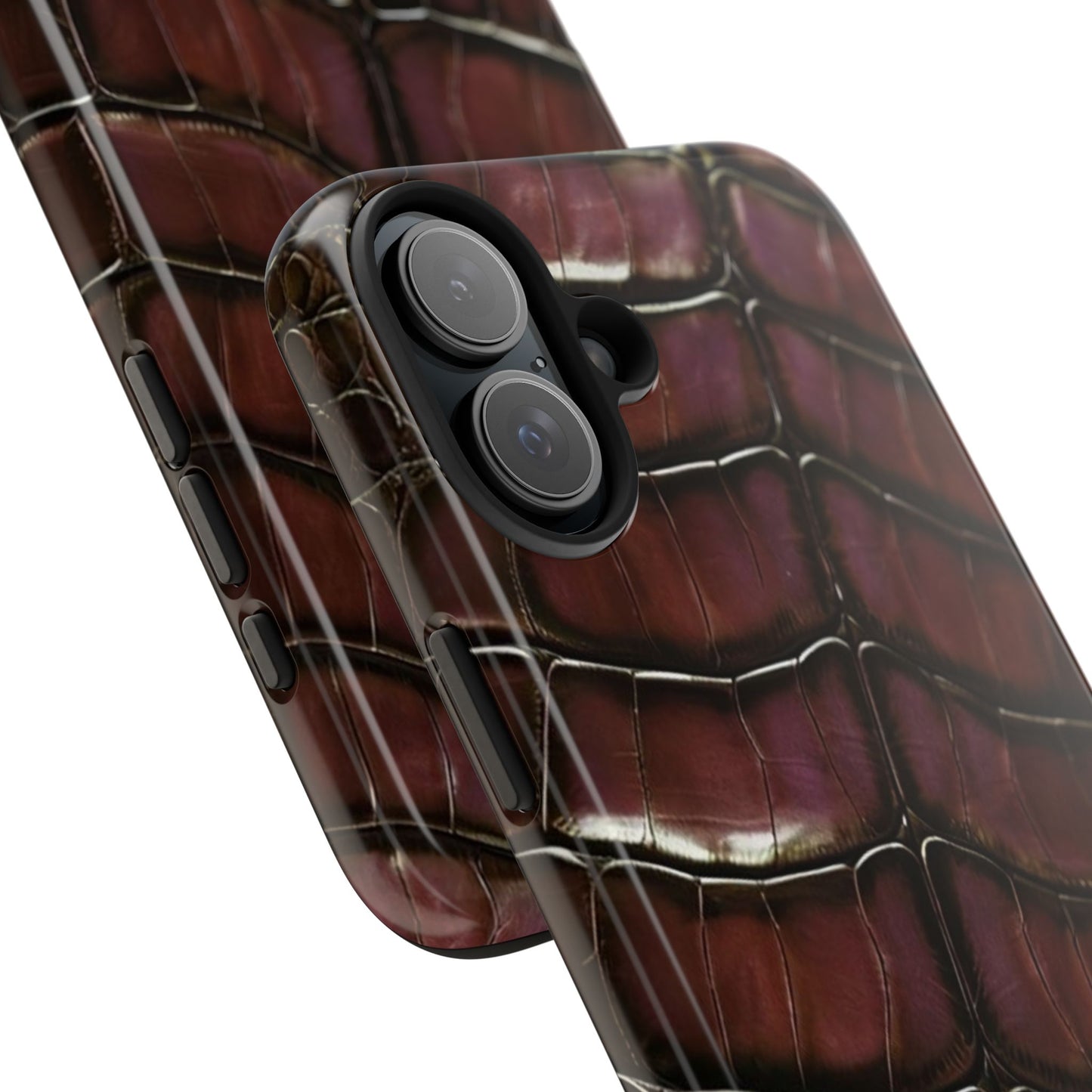 Croc-Embossed Tough Phone Case — Burgundy Faux Alligator with ADRALIA Accent