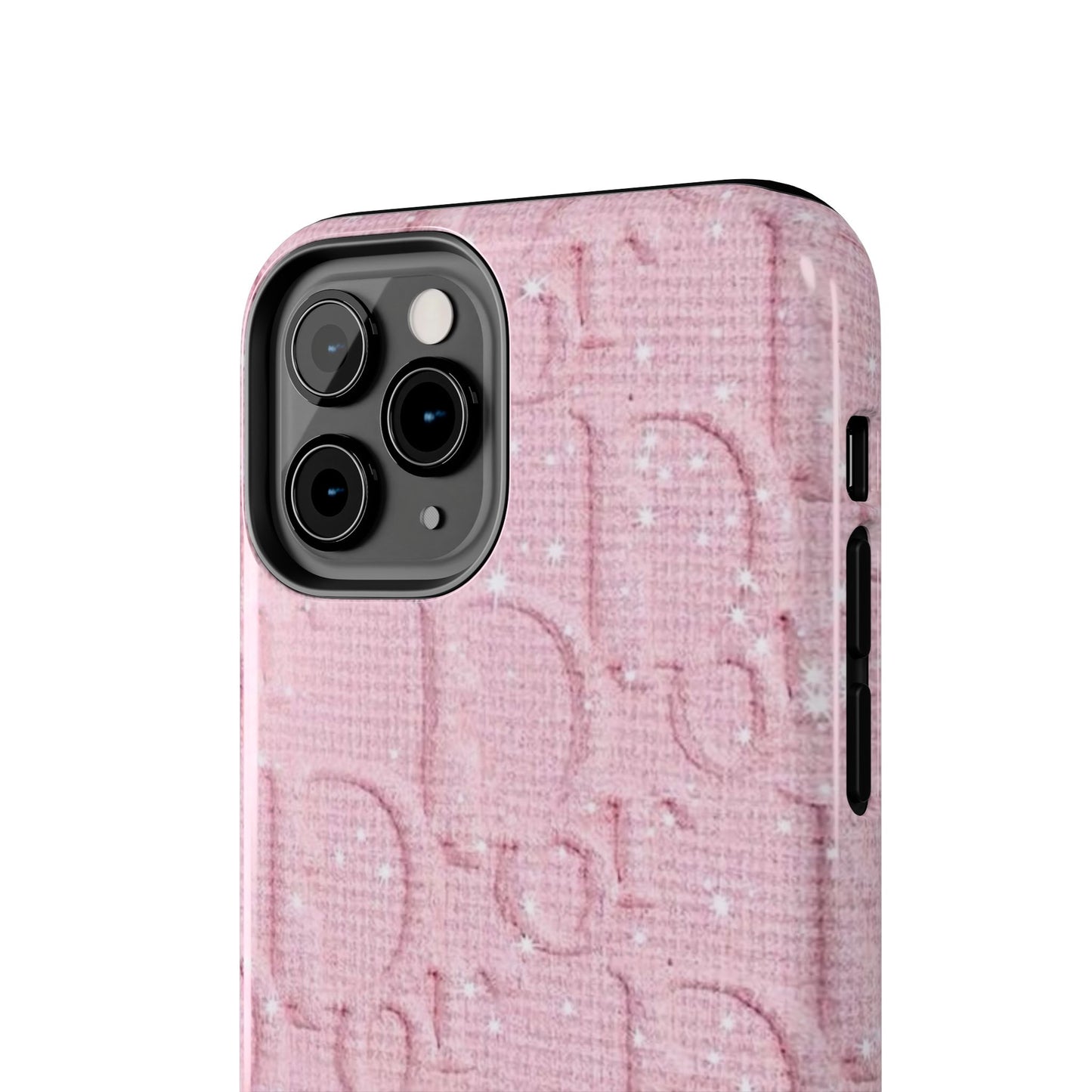 Pink Embossed Tough Phone Case – 'Adralia' Glitter Monogram Protective Cover
