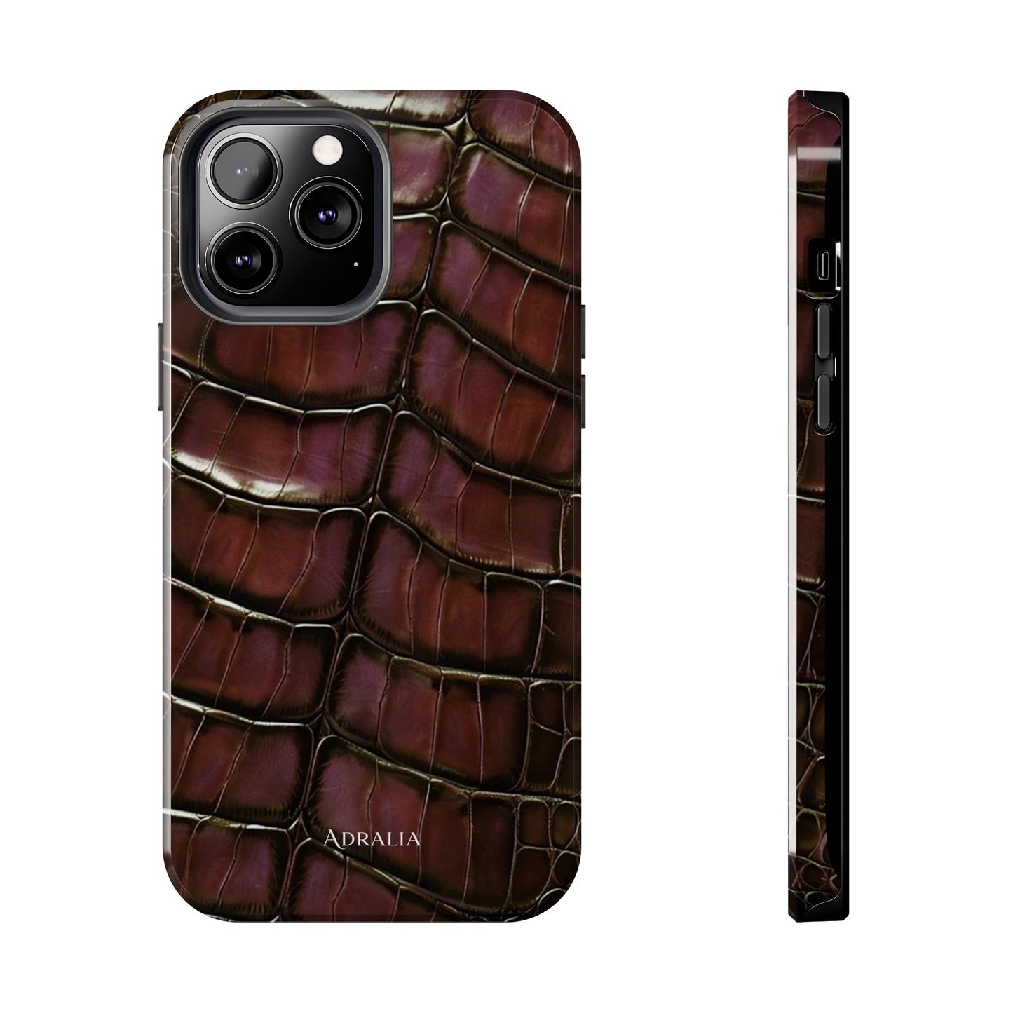 Croc-Embossed Tough Phone Case — Burgundy Faux Alligator with ADRALIA Accent
