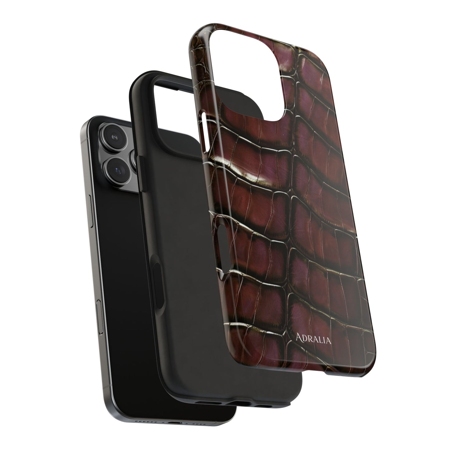 Croc-Embossed Tough Phone Case — Burgundy Faux Alligator with ADRALIA Accent