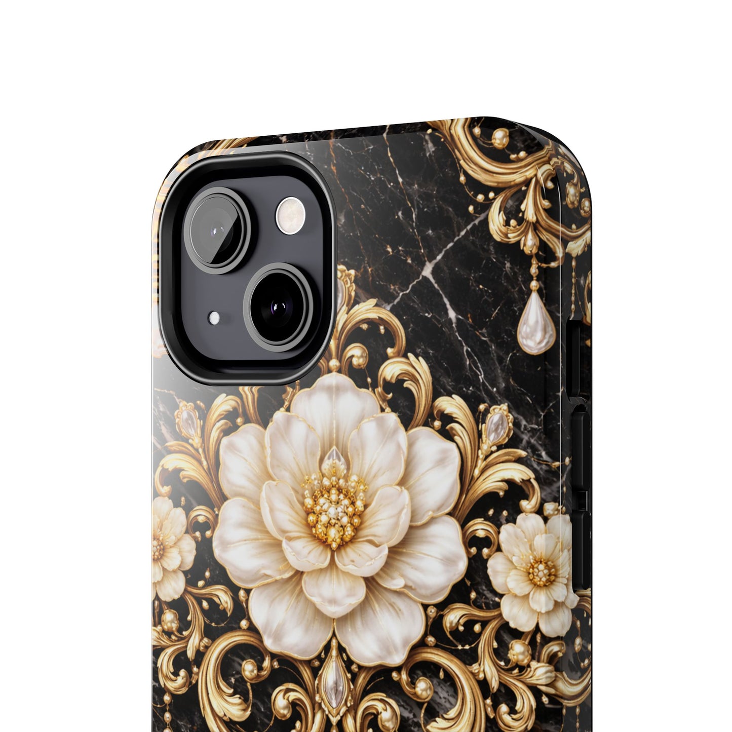 Phone Case — Black Marble Floral Baroque Tough Protective Cover