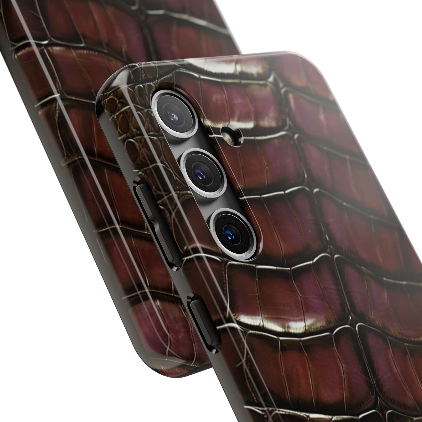 Croc-Embossed Tough Phone Case — Burgundy Faux Alligator with ADRALIA Accent