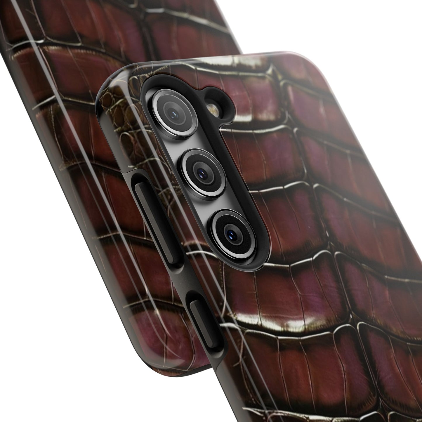 Croc-Embossed Tough Phone Case — Burgundy Faux Alligator with ADRALIA Accent
