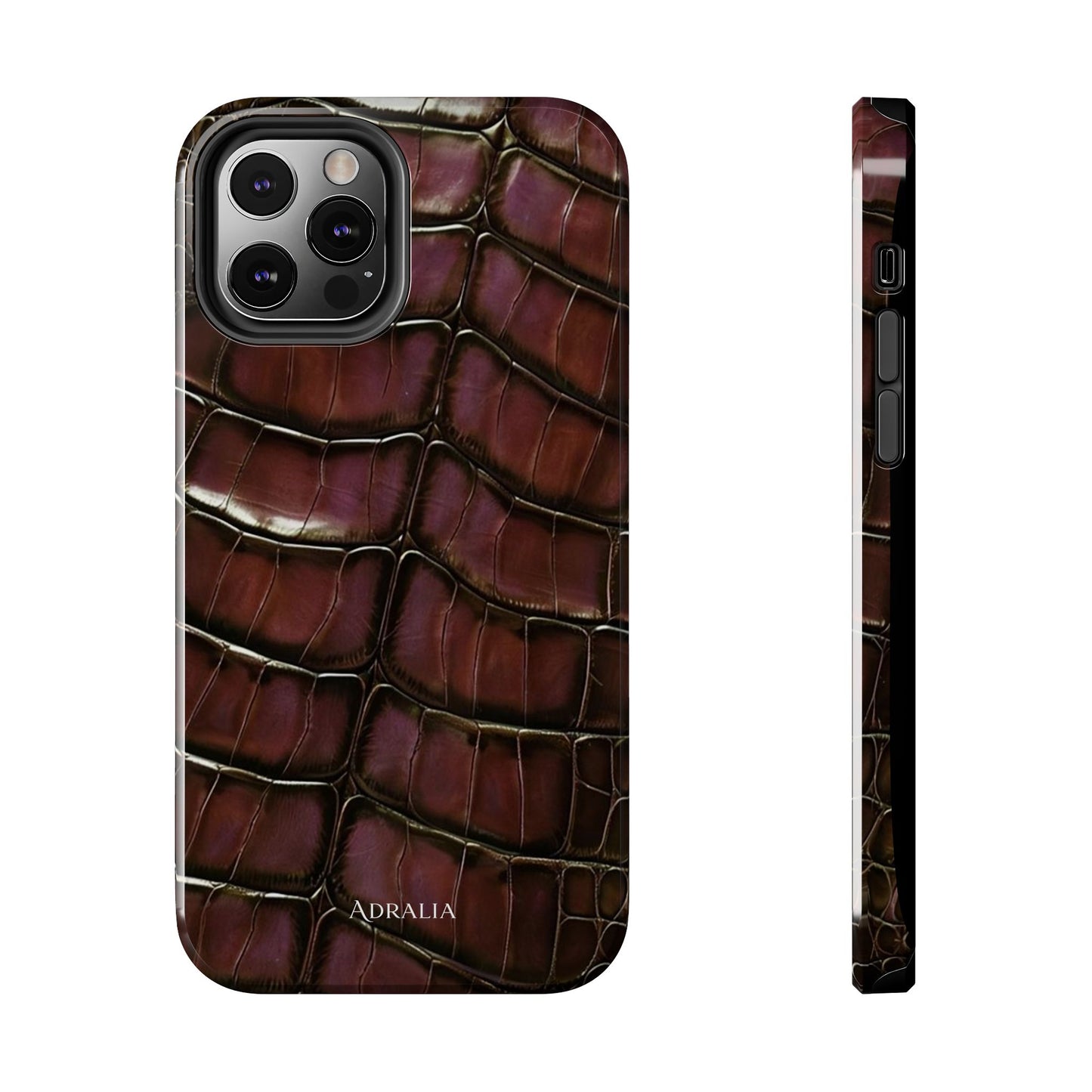 Croc-Embossed Tough Phone Case — Burgundy Faux Alligator with ADRALIA Accent