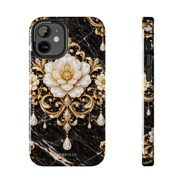 Phone Case — Black Marble Floral Baroque Tough Protective Cover