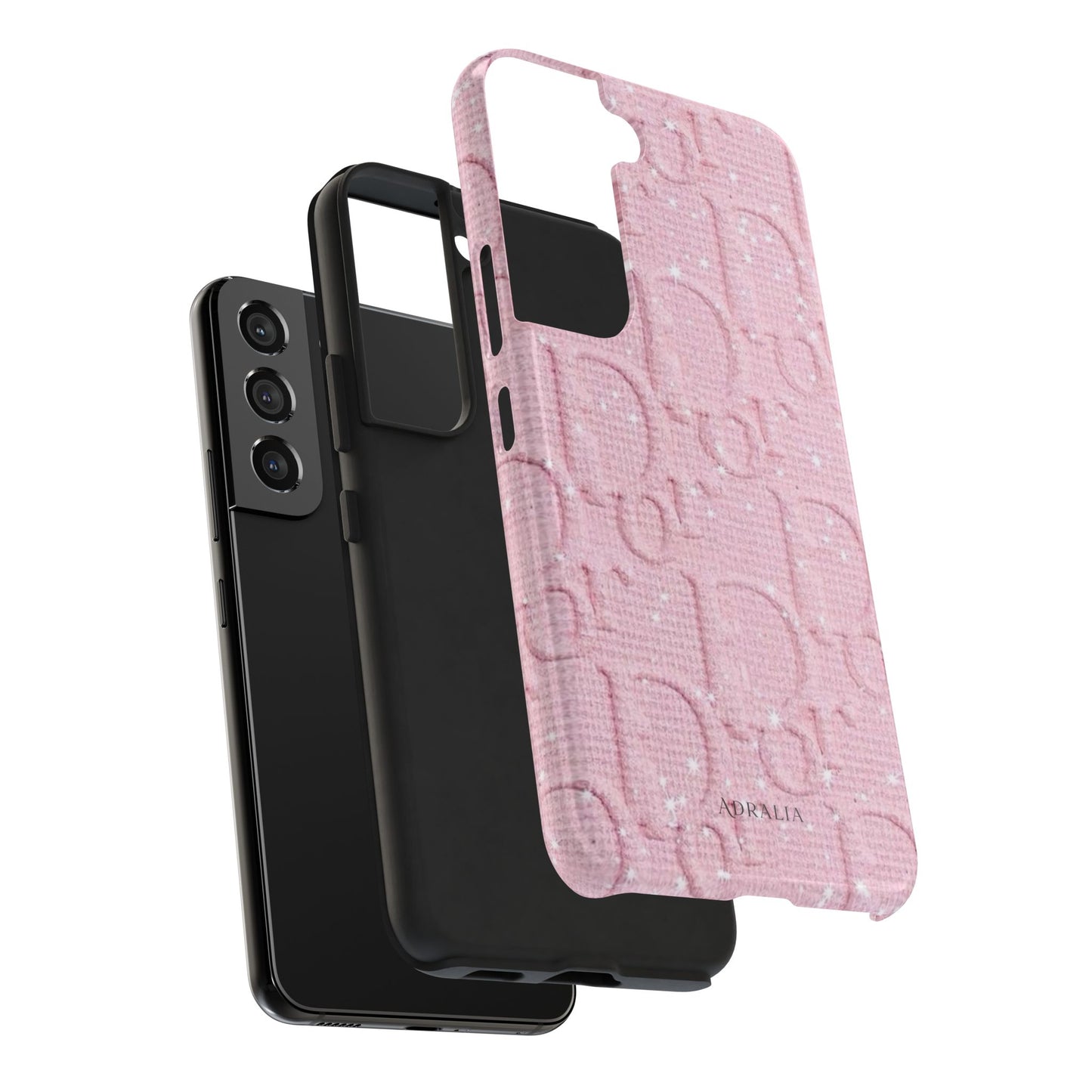 Pink Embossed Tough Phone Case – 'Adralia' Glitter Monogram Protective Cover