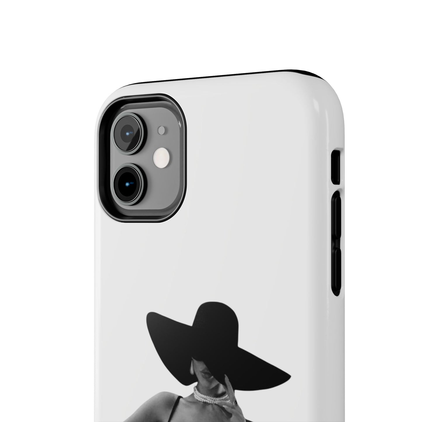Tough Phone Case — Elegant Woman in Wide-Brim Hat Black & White Design