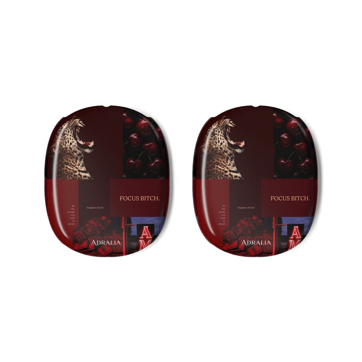 AirPods Max Case – Red Leopard Collage Shell (“FOCUS BITCH”)